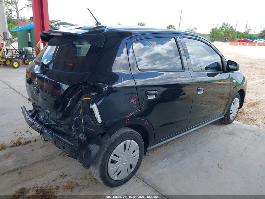 2021 Mitsubishi Mirage VIN ML32AUHJ8MH011087 IAAI salvage auction — REAR END, Salvage Title, sold $2,500 on 2026-08-01 (photo 4)