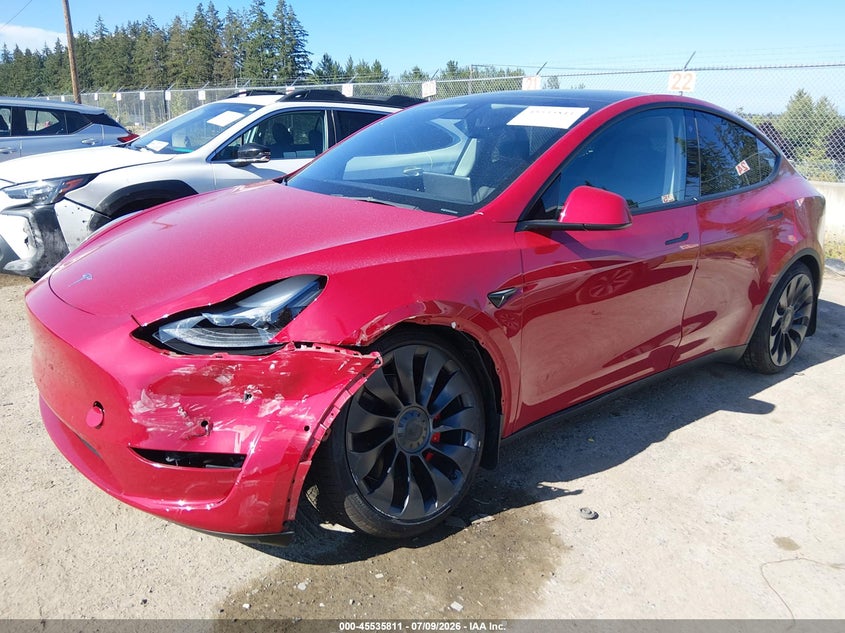 2022 Tesla Model y VIN 7SAYGDEF2NF455480 IAAI salvage auction — LEFT FRONT, Bill Of Sale (Washington), sold $11,100 on 2026-07-30 (photo 2)