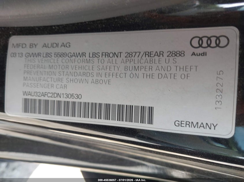 2013 Audi S7 VIN WAU32AFC2DN130530 IAAI salvage auction — NORMAL WEAR, Clear (Missouri), sold $2,225 on 2026-07-08 (photo 9)