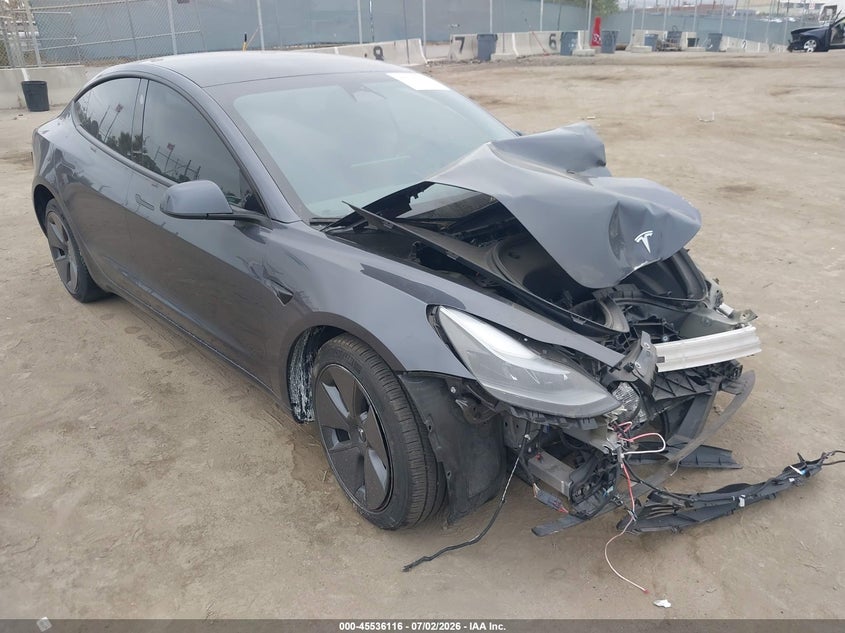 2023 Tesla Model 3 VIN 5YJ3E1EA4PF620643 IAAI salvage auction — FRONT END, Clear (California), sold $3,150 on 2026-07-15 (photo 1)