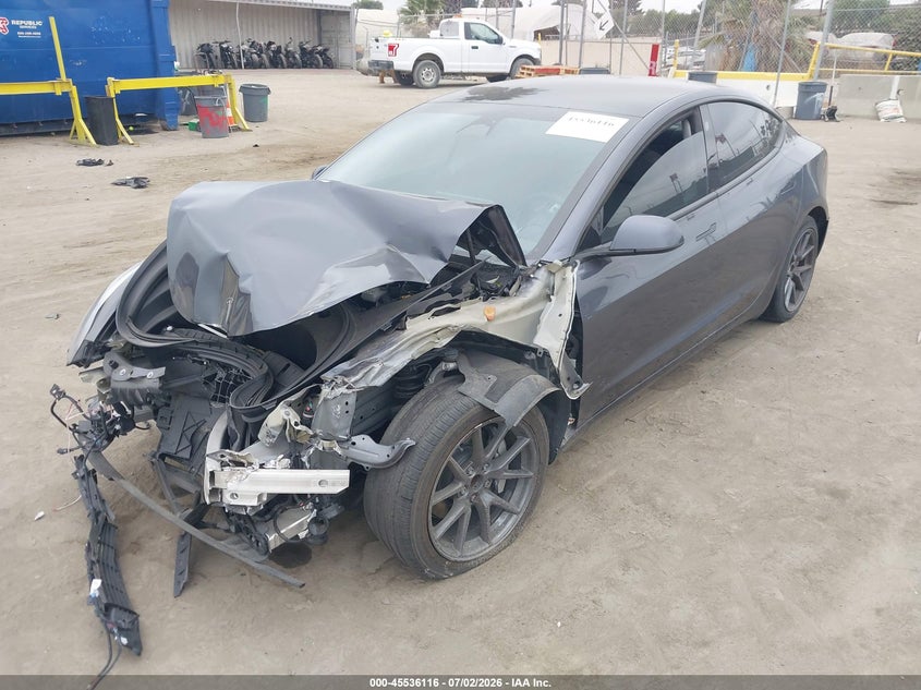 2023 Tesla Model 3 VIN 5YJ3E1EA4PF620643 IAAI salvage auction — FRONT END, Clear (California), sold $3,150 on 2026-07-15 (photo 2)