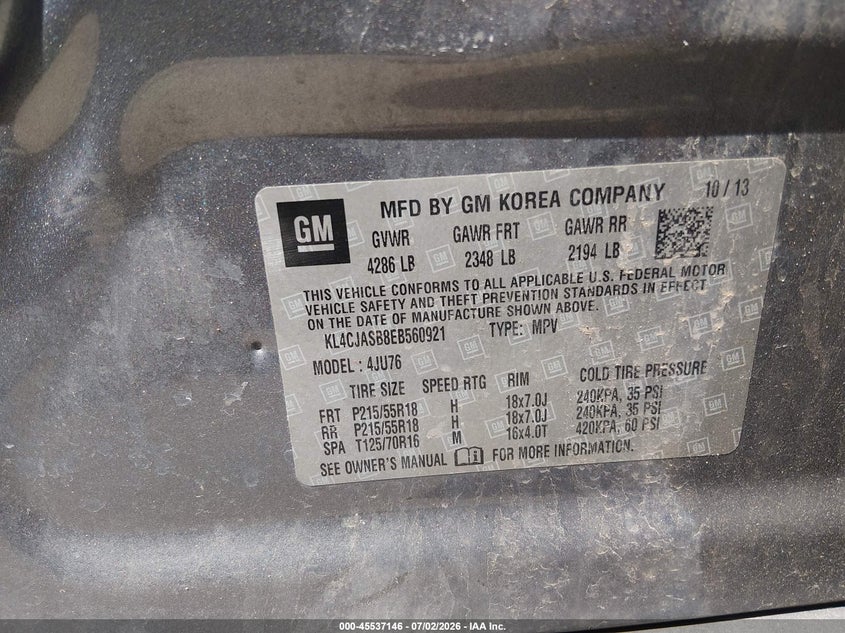 2014 Buick Encore VIN KL4CJASB8EB560921 IAAI salvage auction — LEFT SIDE, Salvage (Ohio), sold $50 on 2026-07-28 (photo 9)