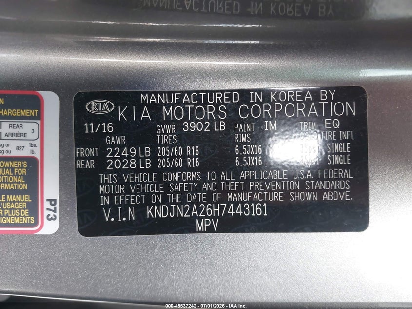 2017 Kia Soul VIN KNDJN2A26H7443161 IAAI salvage auction — REAR END, Salvage Title, sold $25 on 2026-07-22 (photo 9)