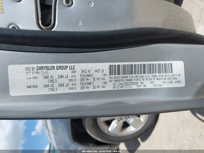 2015 Jeep Compass VIN 1C4NJCBA7FD218822 IAAI salvage auction — LEFT REAR, Salvage (Texas), sold $1,400 on 2026-08-01 (photo 9)