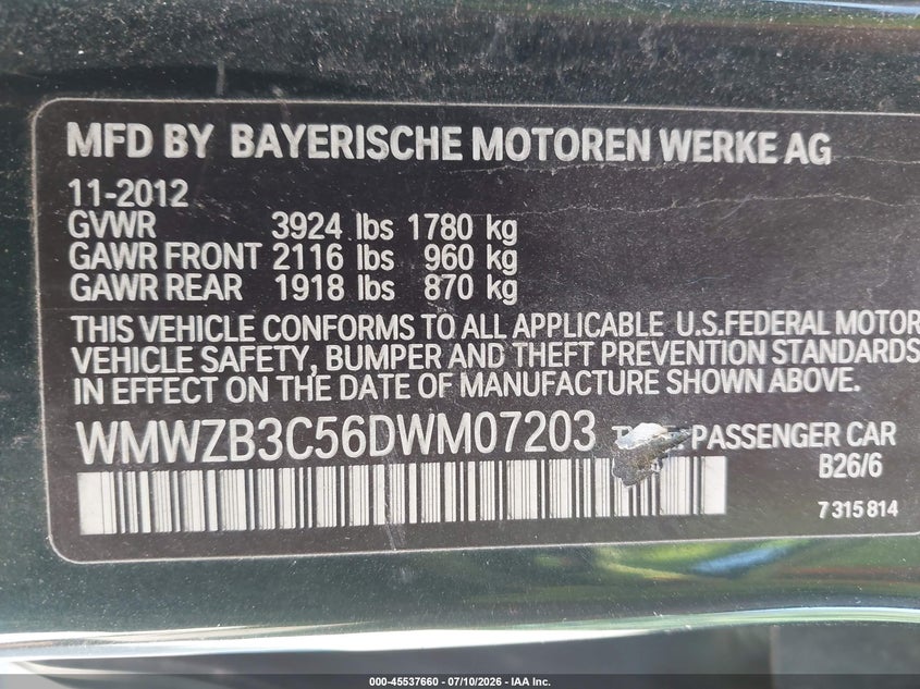 2013 Mini Countryman VIN WMWZB3C56DWM07203 IAAI salvage auction — NORMAL WEAR, Clear-Endorsement (Wisconsin), sold $775 on 2026-08-19 (photo 9)