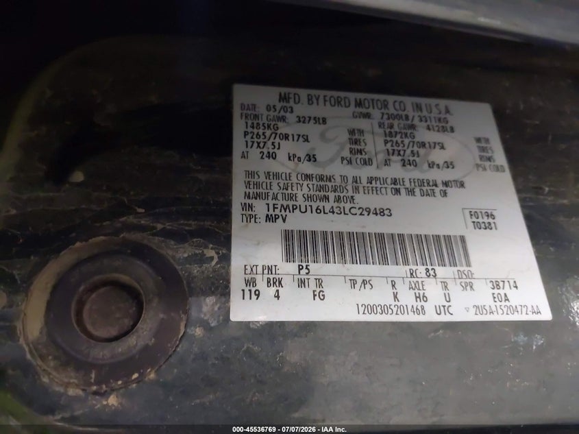 2003 Ford Expedition VIN 1FMPU16L43LC29483 IAAI salvage auction — LEFT FRONT, Salvage (Oregon), sold $150 on 2026-08-22 (photo 9)