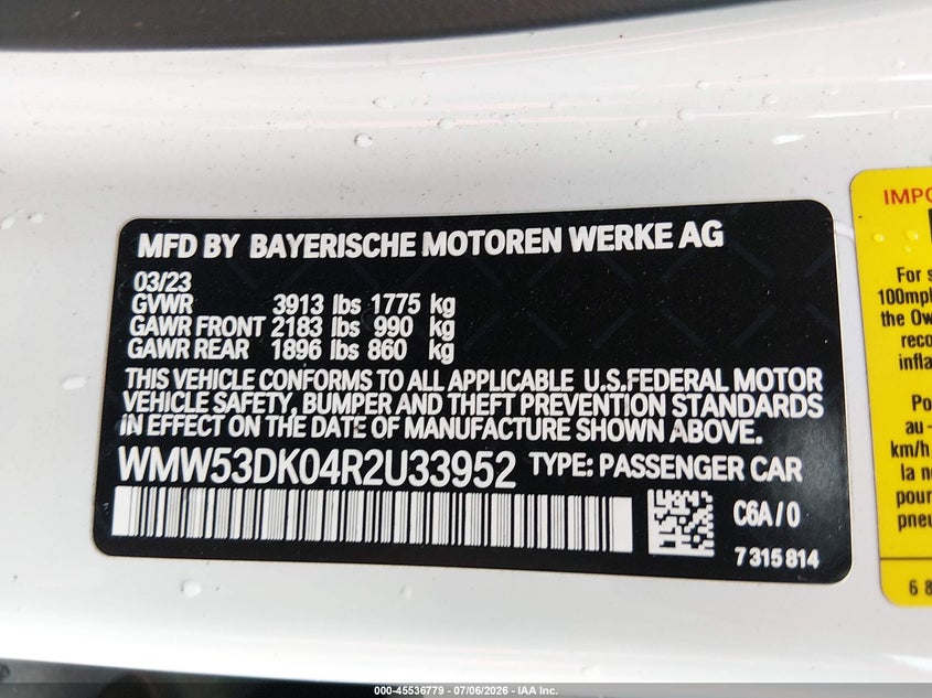 2024 Mini Hard top VIN WMW53DK04R2U33952 IAAI salvage auction — LEFT FRONT, Salvage Title, sold $4,350 on 2026-07-30 (photo 9)