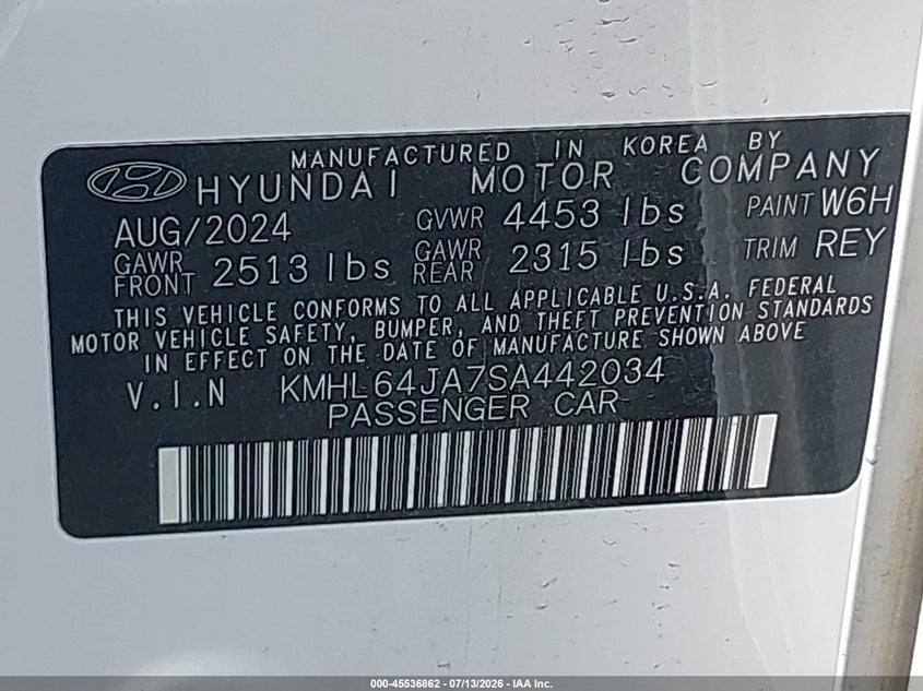 2025 Hyundai Sonata VIN KMHL64JA7SA442034 IAAI salvage auction — SIDE, Enterprise Vehicles Clear Only (Ohio), sold $12,600 on 2026-07-16 (photo 9)