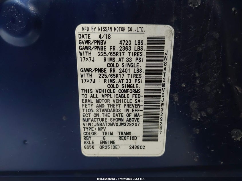 2018 Nissan Rogue sport VIN JN8AT2MV0JW329247 IAAI salvage auction — NORMAL WEAR, Clear (New York), sold $1,550 on 2026-07-15 (photo 9)