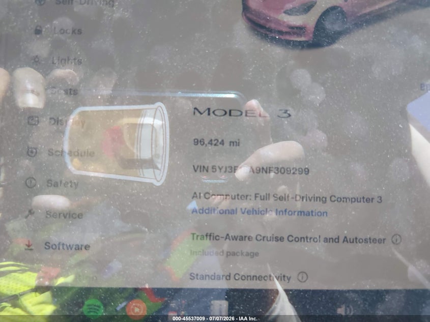 2022 Tesla Model 3 VIN 5YJ3E1EA9NF309299 IAAI salvage auction — REAR END, Salvage Title, sold $6,775 on 2026-08-20 (photo 7)
