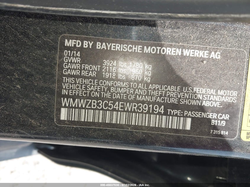 2014 Mini Countryman VIN WMWZB3C54EWR39194 IAAI salvage auction — NORMAL WEAR, Clear (New Jersey), sold $975 on 2026-07-14 (photo 9)
