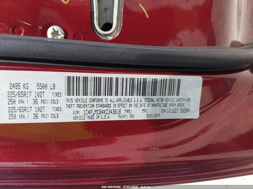 2019 Jeep Cherokee VIN 1C4PJMCB4KD343616 IAAI salvage auction — NORMAL WEAR, Sf97 (New York), sold $8,000 on 2026-08-20 (photo 9)