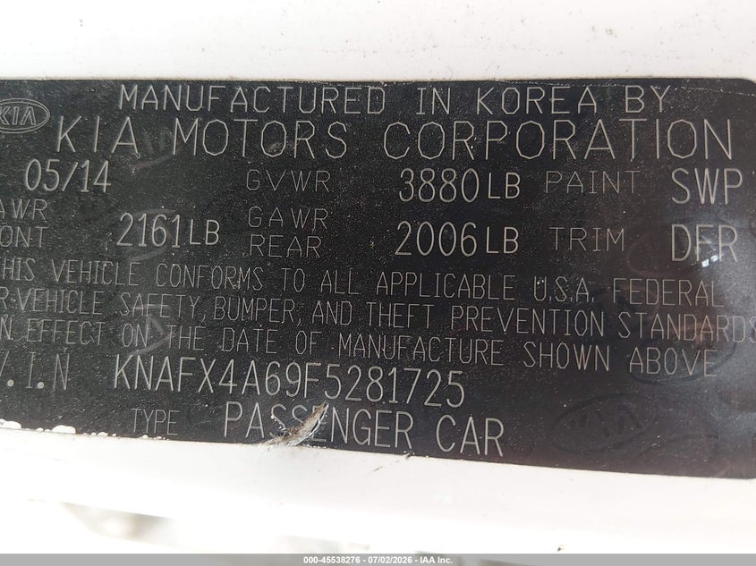 2015 Kia Forte VIN KNAFX4A69F5281725 IAAI salvage auction — NORMAL WEAR, Clear (Missouri), sold $850 on 2026-07-17 (photo 9)