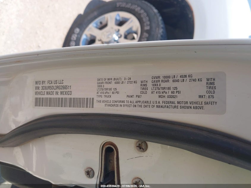 2024 Ram 2500 VIN 3C6UR5DL3RG266511 IAAI salvage auction — REAR END, Enterprise Vehicles Clear Only (Texas), sold $31,000 on 2026-07-11 (photo 9)