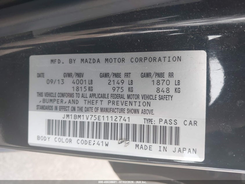 2014 Mazda 3 VIN JM1BM1V75E1112741 IAAI salvage auction — NORMAL WEAR, Clear - Dealer Only (California), sold $1,525 on 2026-07-28 (photo 9)