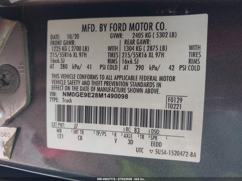 2021 Ford Transit connect VIN NM0GE9E28M1490098 IAAI salvage auction — NORMAL WEAR, Sf97 (Texas), sold $11,500 on 2026-09-01 (photo 9)