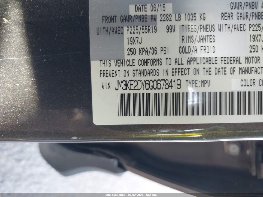 2016 Mazda Cx-5 VIN JM3KE2DY6G0678419 IAAI salvage auction — NORMAL WEAR, Original (Texas), sold $2,100 on 2026-07-29 (photo 9)
