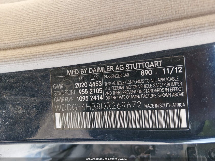 2013 Mercedes-benz C-klasse VIN WDDGF4HB8DR269672 IAAI salvage auction — FRONT END, Salvage (South Carolina), sold $500 on 2026-08-05 (photo 9)