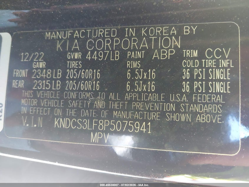 2023 Kia Niro VIN KNDCS3LF8P5075941 IAAI salvage auction — SIDE, Salvage (New Jersey), sold $7,300 on 2026-08-02 (photo 9)