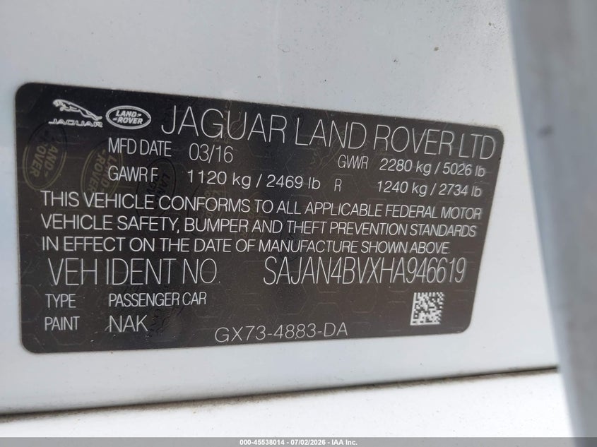 2017 Jaguar Xe VIN SAJAN4BVXHA946619 IAAI salvage auction — SIDE, Bill Of Sale (Washington), sold $5,300 on 2026-07-12 (photo 9)
