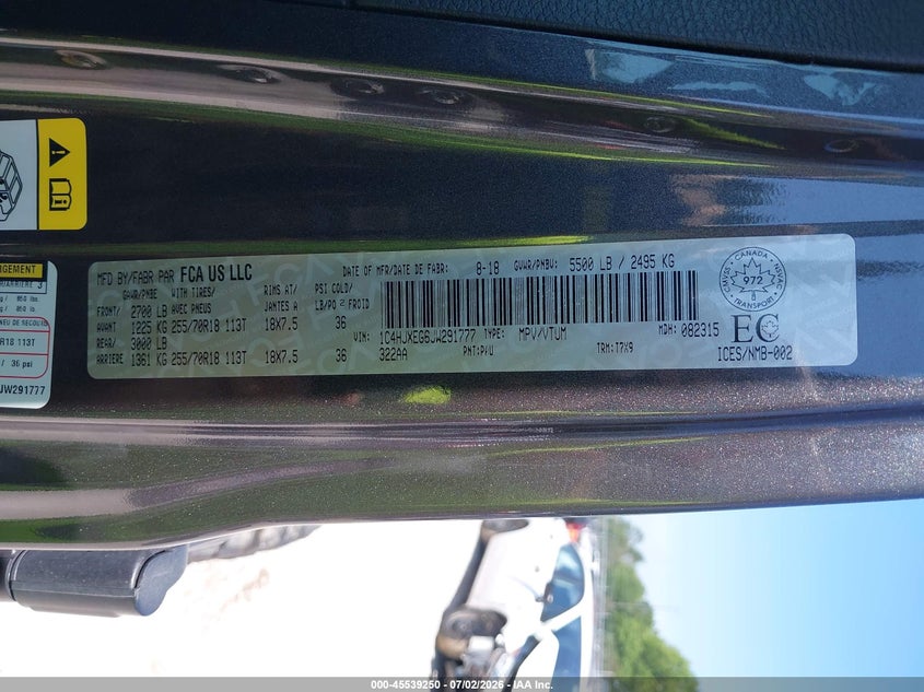 2018 Jeep Wrangler / VIN 1C4HJXEG6JW291777 IAAI salvage auction — SIDE, Wait Title, sold $10,100 on 2026-08-31 (photo 9)