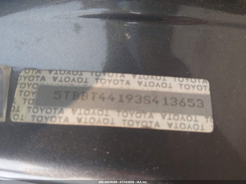 2003 Toyota Tundra VIN 5TBBT44193S413653 IAAI salvage auction — NORMAL WEAR, Clear (Rhode Island), sold $250 on 2026-07-28 (photo 9)