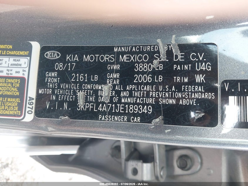 2018 Kia Forte VIN 3KPFL4A71JE189349 IAAI salvage auction — FRONT END, Salvage (Georgia), sold $1,100 on 2026-07-23 (photo 9)