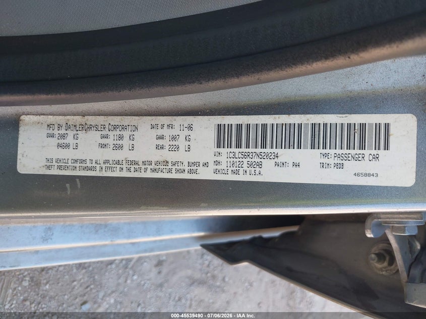 2007 Chrysler Sebring VIN 1C3LC56R37N520234 IAAI salvage auction — FRONT END, Salvage (Texas), sold $475 on 2026-09-08 (photo 9)