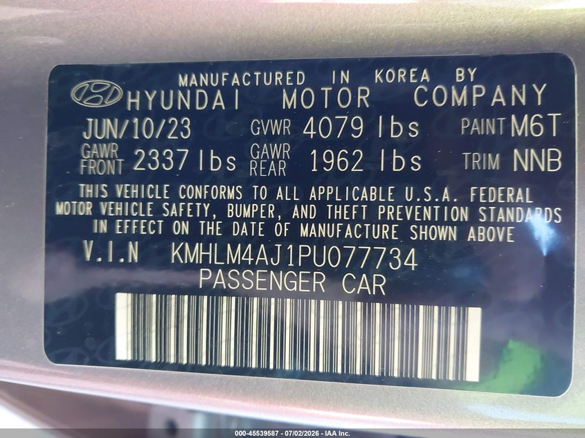 2023 Hyundai Elantra VIN KMHLM4AJ1PU077734 IAAI salvage auction — FRONT END, Salvage (Arizona), sold $4,950 on 2026-07-28 (photo 9)