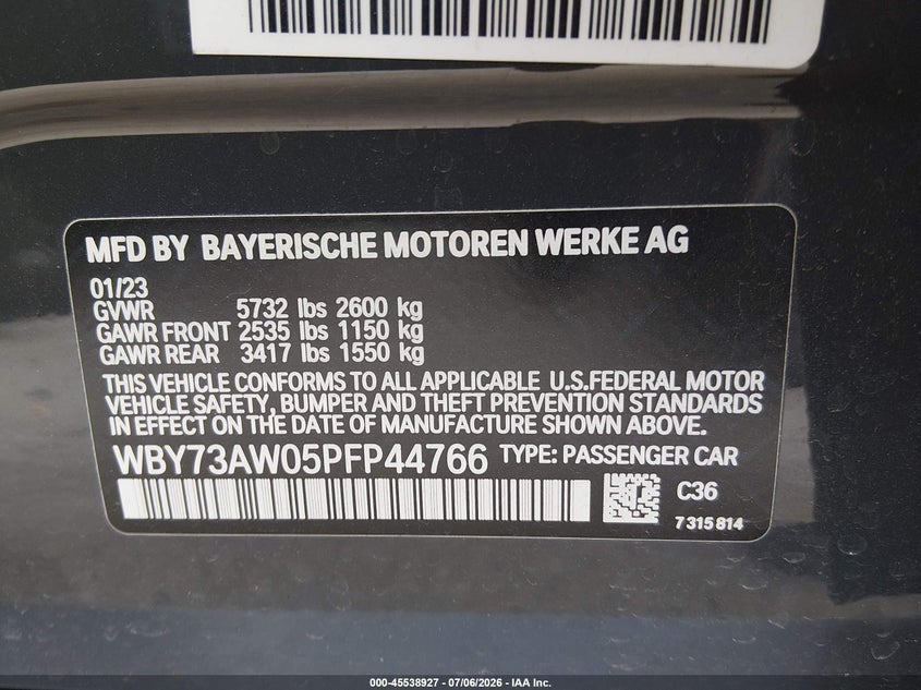 2023 BMW I4 VIN WBY73AW05PFP44766 IAAI salvage auction — REAR END, Original (Texas), sold $15,600 on 2026-08-02 (photo 9)