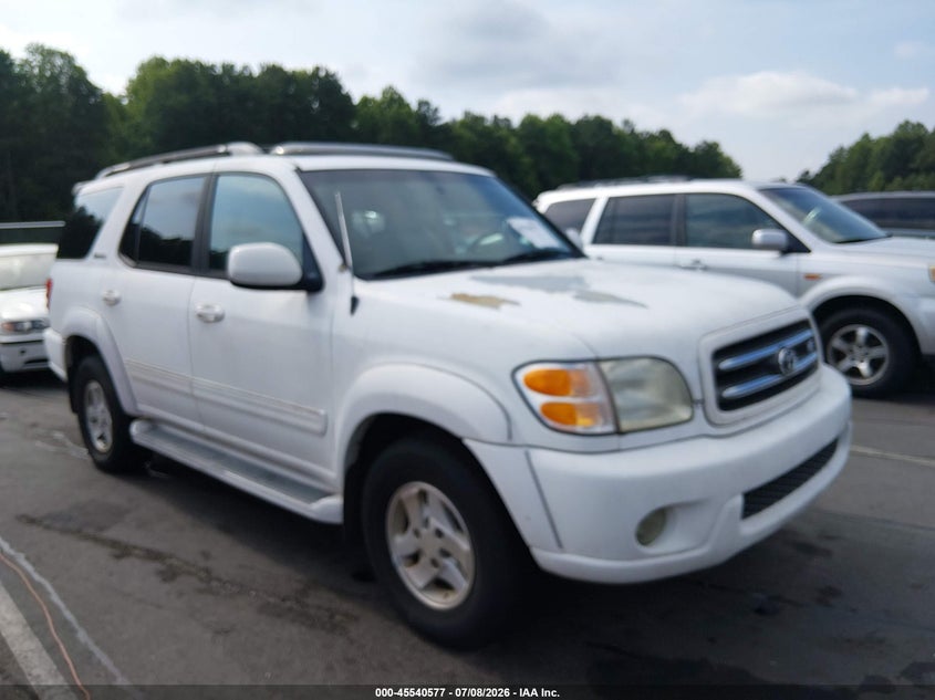 2002 Toyota Sequoia VIN 5TDZT38AX2S087337 IAAI salvage auction — NORMAL WEAR, Clear (North Carolina), sold $675 on 2026-07-15 (photo 1)