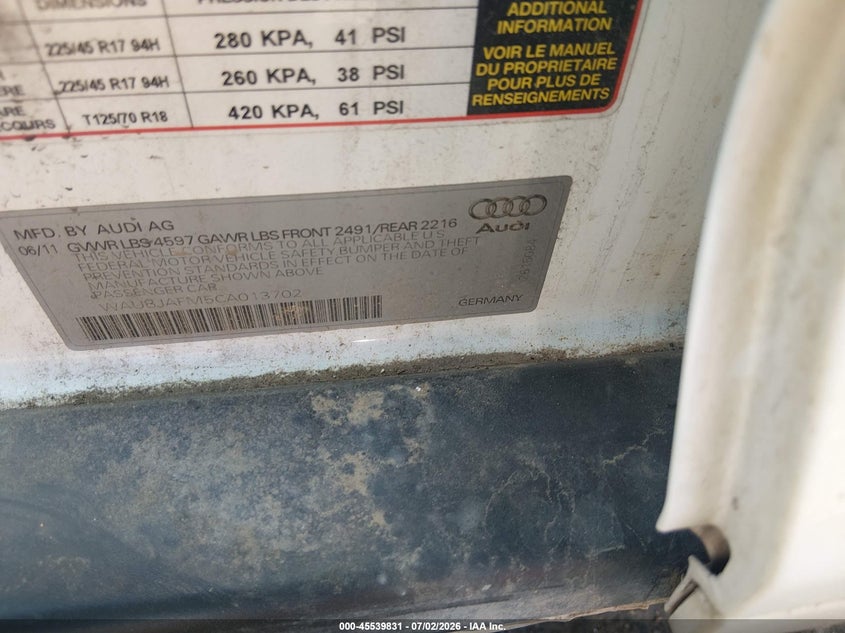 2012 Audi A3 VIN WAUBJAFM5CA013702 IAAI salvage auction — NORMAL WEAR, Clear (Colorado), sold $575 on 2026-07-28 (photo 9)