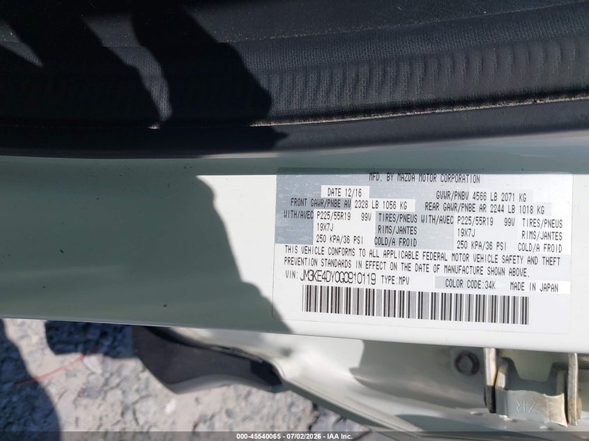 2016 Mazda Cx-5 VIN JM3KE4DY0G0910119 IAAI salvage auction — NORMAL WEAR, Original (Ohio), sold $3,750 on 2026-07-28 (photo 9)