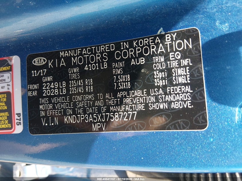 2018 Kia Soul VIN KNDJP3A5XJ7587277 IAAI salvage auction — MECHANICAL, Salvage (Ohio), sold $25 on 2026-07-29 (photo 9)