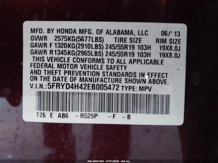 2014 Acura Mdx VIN 5FRYD4H42EB005472 IAAI salvage auction — LEFT FRONT, Salvage (California), sold $2,400 on 2026-07-10 (photo 9)