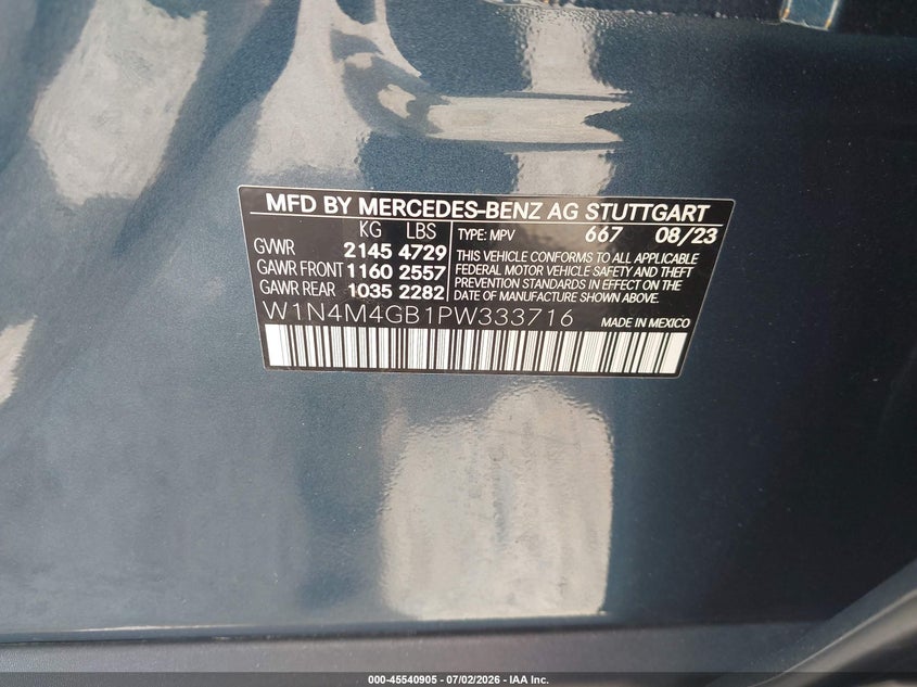 2023 Mercedes-benz Glb VIN W1N4M4GB1PW333716 IAAI salvage auction — SIDE, Salvage (California), sold $10,800 on 2026-07-26 (photo 9)
