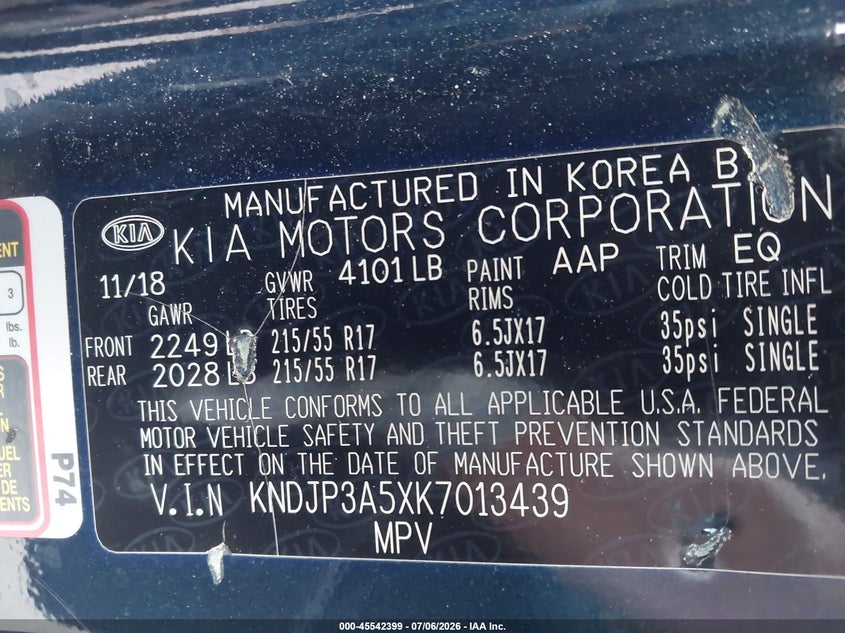 2019 Kia Soul VIN KNDJP3A5XK7013439 IAAI salvage auction — NORMAL WEAR, Clear (Georgia), sold $775 on 2026-07-29 (photo 9)