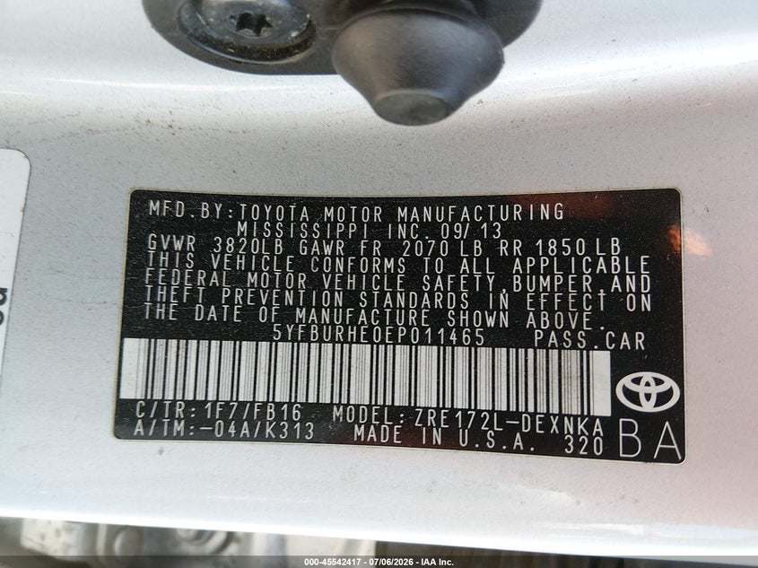 2014 Toyota Corolla VIN 5YFBURHE0EP011465 IAAI salvage auction — FRONT END, Salvage Title, sold $1,050 on 2026-07-31 (photo 9)