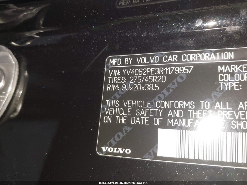 2024 Volvo Xc90 VIN YV4062PE3R1179957 IAAI salvage auction — REAR END, Mv-907A (New York), sold $25 on 2026-07-28 (photo 9)