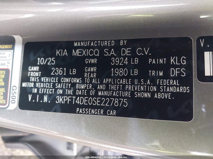 2025 Kia K4 VIN 3KPFT4DE0SE227875 IAAI salvage auction — REAR END, Salvage Title, sold $7,200 on 2026-10-08 (photo 9)