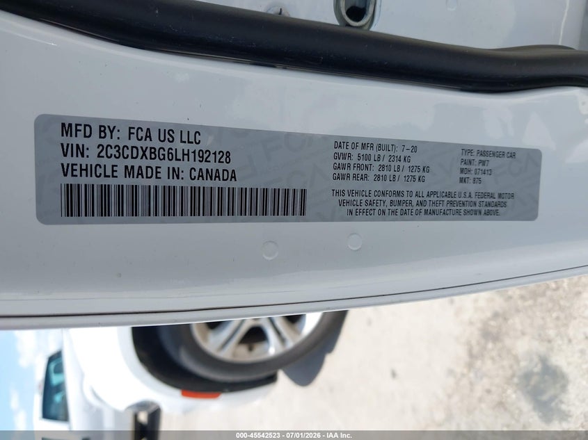 2020 Dodge Charger VIN 2C3CDXBG6LH192128 IAAI salvage auction — NORMAL WEAR, Sf97 (Texas), sold $16,850 on 2026-09-01 (photo 9)