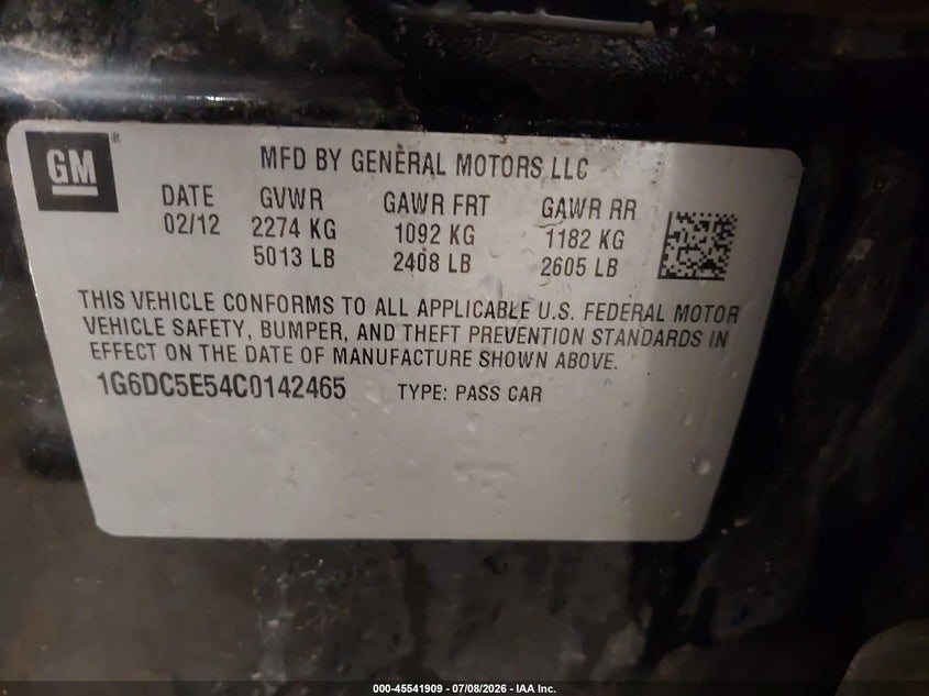 2012 Cadillac Cts VIN 1G6DC5E54C0142465 IAAI salvage auction — SIDE, Salvage (North Dakota), sold $325 on 2026-07-26 (photo 9)