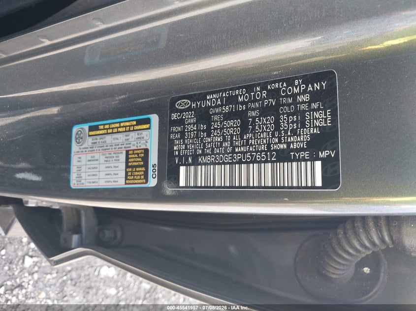 2023 Hyundai Palisade VIN KM8R3DGE3PU576512 IAAI salvage auction — REAR END, Salvage - 75% Or Less (Maryland), sold $12,500 on 2026-08-01 (photo 9)