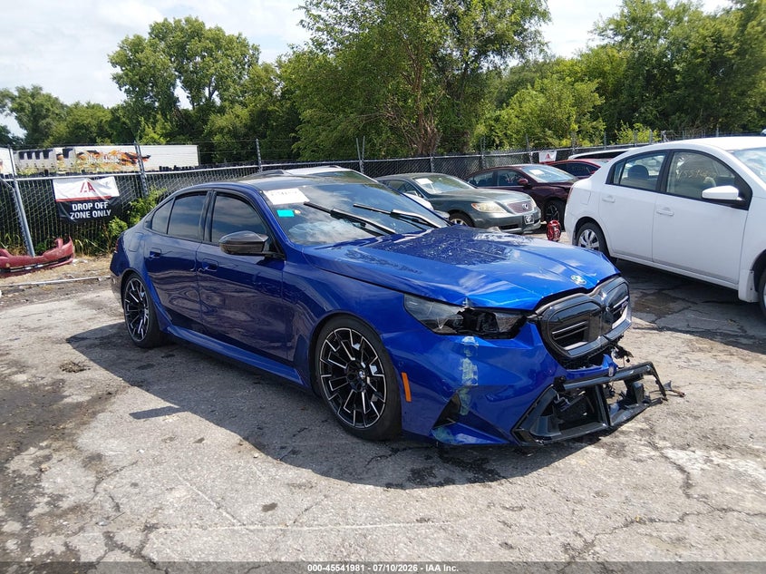 2025 BMW M5 VIN WBS83FK06SCT09928 IAAI salvage auction — LEFT FRONT, Salvage (Kansas), sold $49,300 on 2026-08-03 (photo 1)