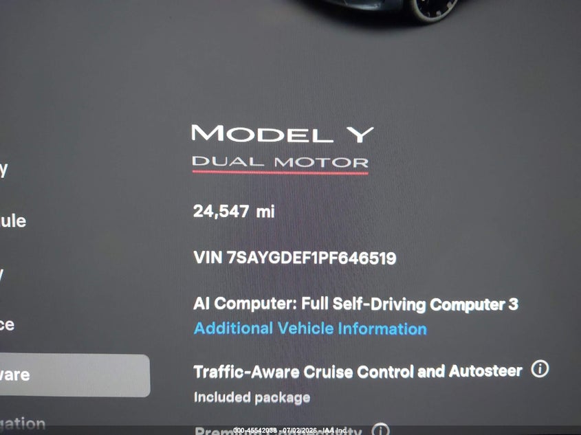 2023 Tesla Model y VIN 7SAYGDEF1PF646519 IAAI salvage auction — FRONT END, Salvage Title, sold $20,275 on 2026-08-29 (photo 7)