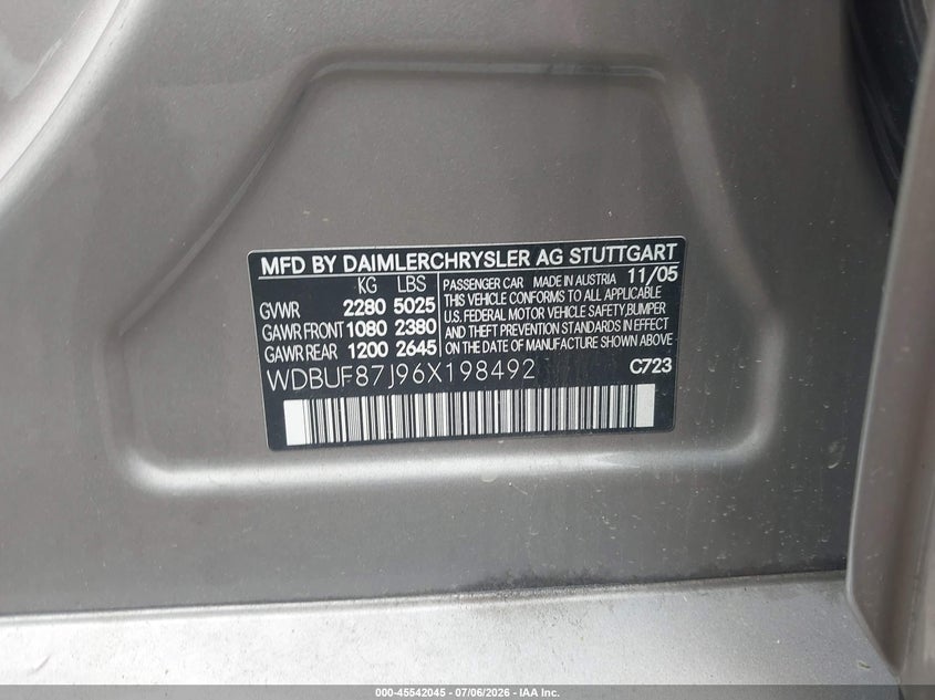2006 Mercedes-benz E-klasse VIN WDBUF87J96X198492 IAAI salvage auction — FRONT END, Salvage (Ohio), sold $1,000 on 2026-07-28 (photo 9)