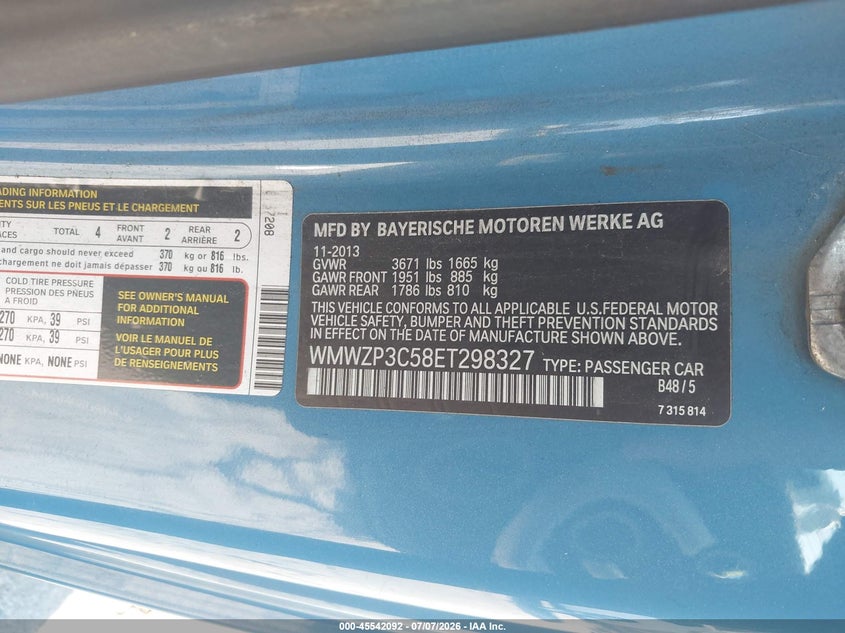 2014 Mini Convertible VIN WMWZP3C58ET298327 IAAI salvage auction — NORMAL WEAR, Clear - Dealer Only (California), sold $1,525 on 2026-08-01 (photo 9)