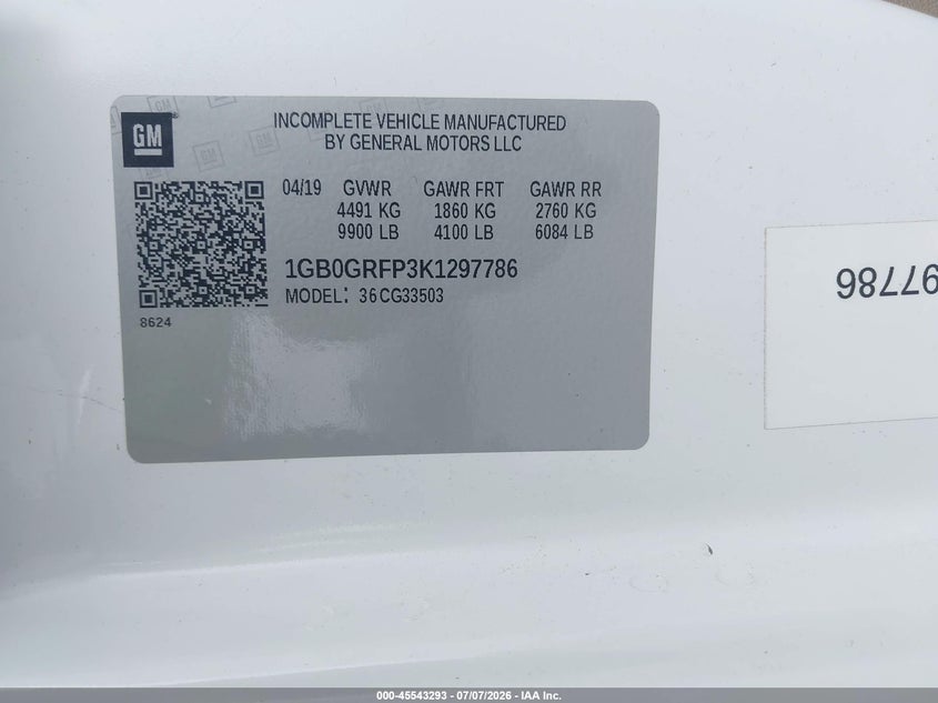 2019 Chevrolet Express 2500 VIN 1GB0GRFP3K1297786 IAAI salvage auction — NORMAL WEAR, SF97 (Maryland), sold $7,600 on 2026-07-21 (photo 9)