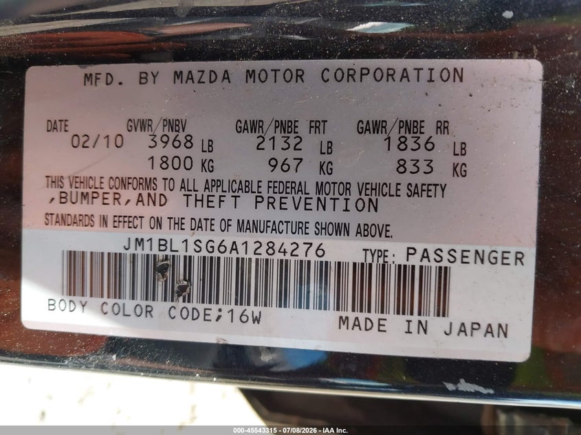 2010 Mazda 3 VIN JM1BL1SG6A1284276 IAAI salvage auction — FRONT END, Salvage (Pennsylvania), sold $300 on 2026-07-24 (photo 9)