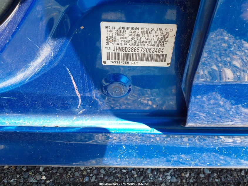 2007 Honda Fit VIN JHMGD38657S053464 IAAI salvage auction — NORMAL WEAR, Clear (Illinois), sold $475 on 2026-07-20 (photo 9)